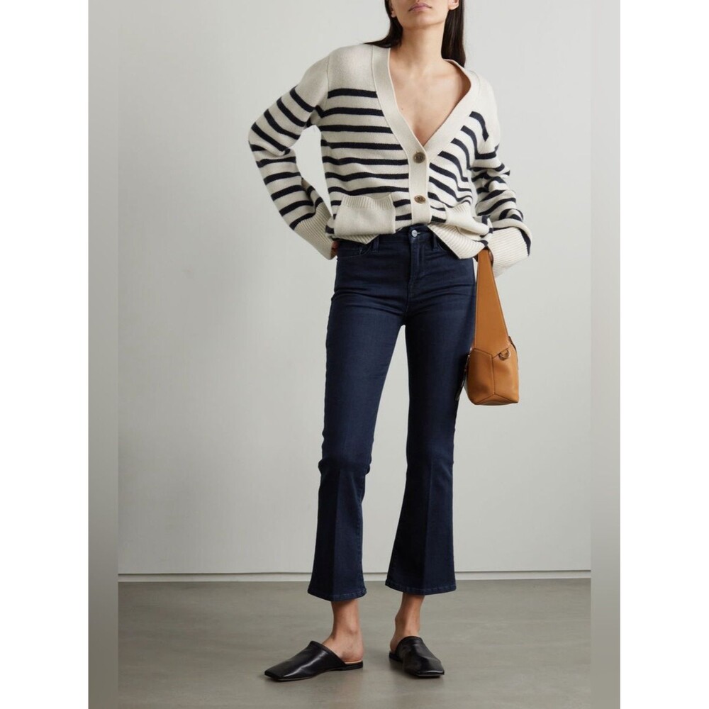 Frame Le Crop Mini Boot Soft Cotton Denim Dark Blue Jeans 31 Minimalist Coastal